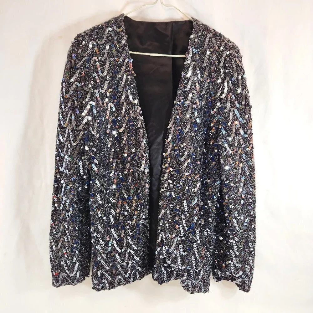 Womens Sequin Open Jacket Y2K New Years Eve Size  Medium